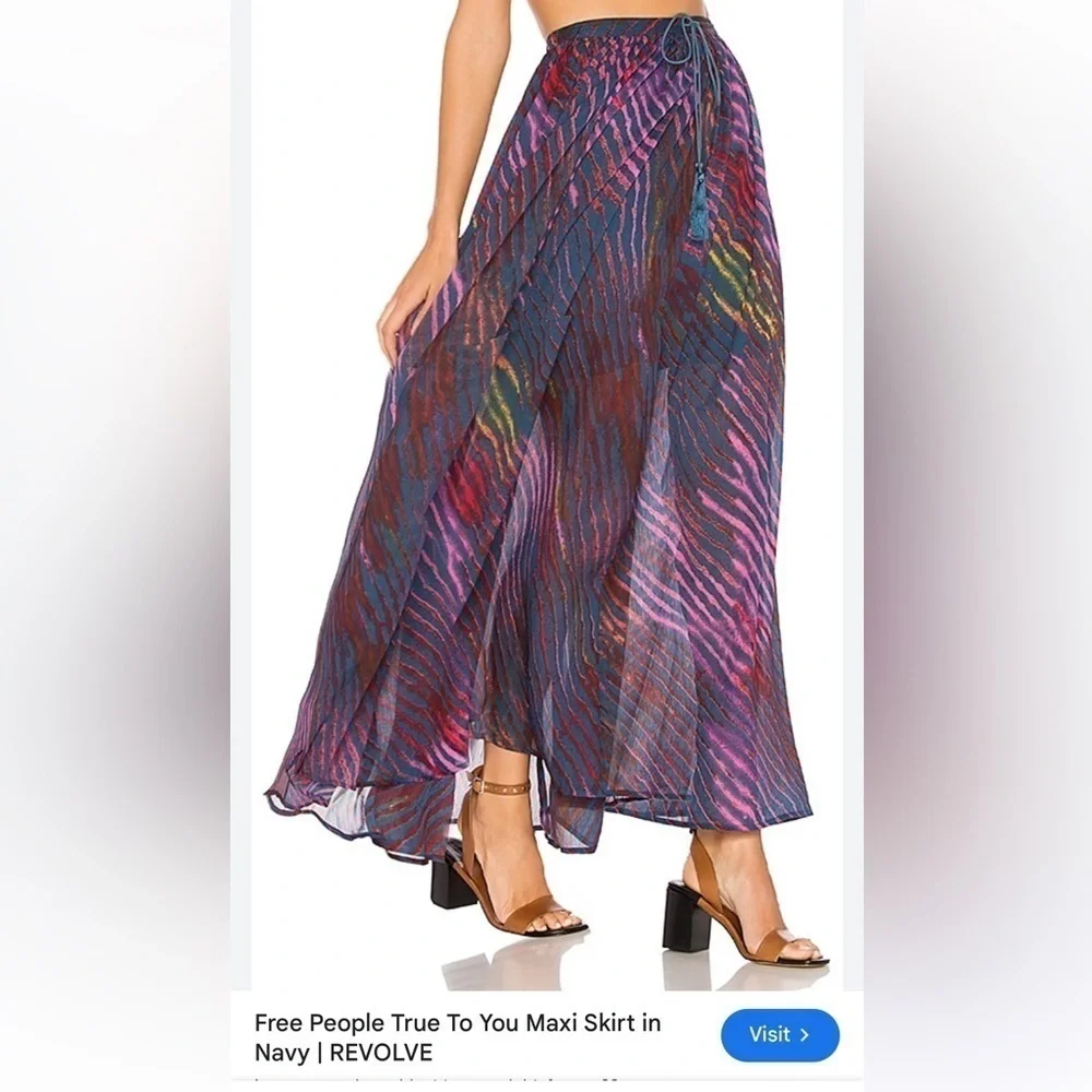 Free People Navy Print Maxi Skirt Extra Small